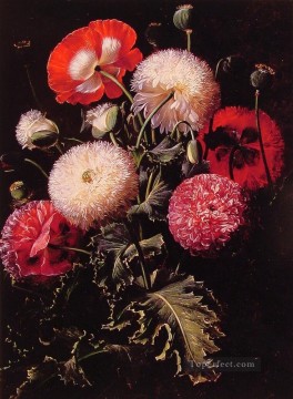 Bodegón con amapolas rojas y blancas rosadas flor Johan Laurentz Jensen flor Pinturas al óleo